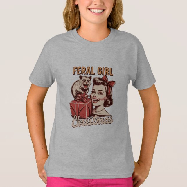 Camiseta Feral Girl Christmas Ogambm Xmas Trashy Retro (Frente)