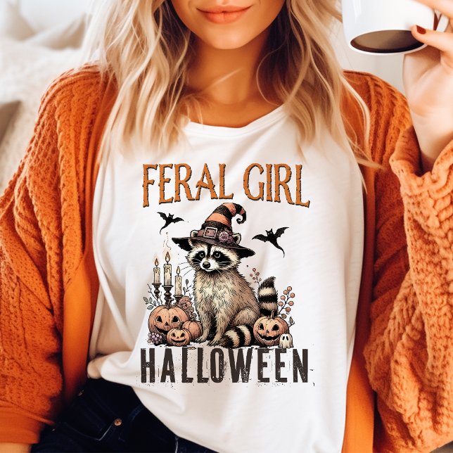 Camiseta Feral Girl Halloween Vintage Raccoon (Criador carregado)