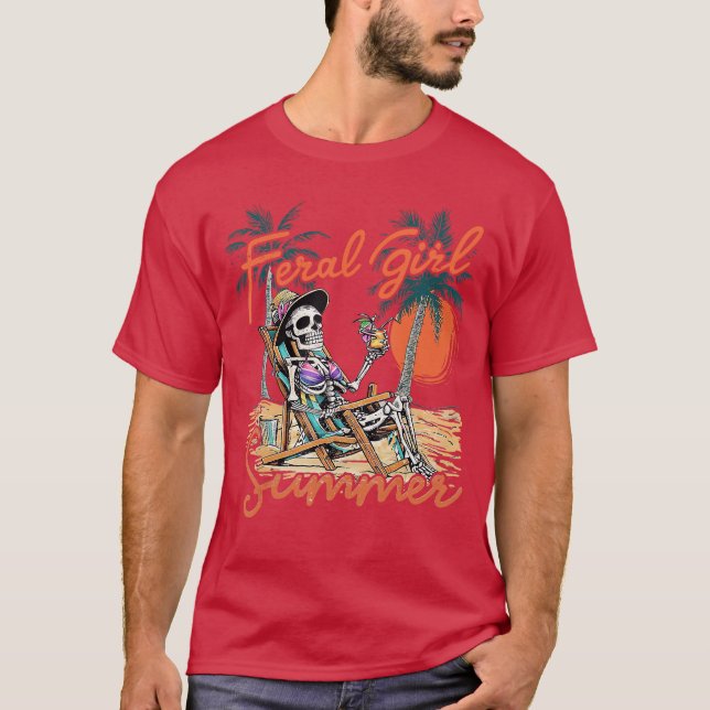 Camiseta Feral Girl Summer Engraçado Memória Skeleton Hawai (Frente)