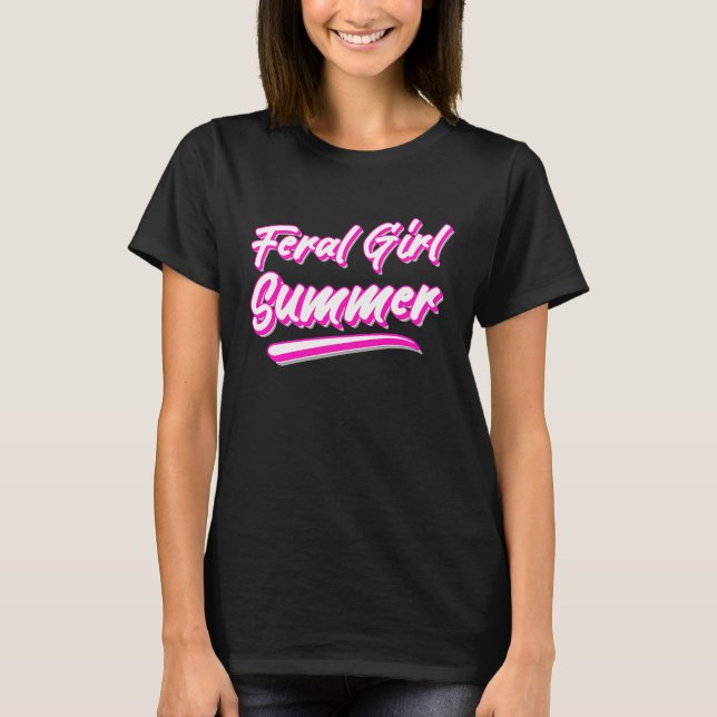Camiseta Feral Girl Summer Hot Pink Text (Frente)
