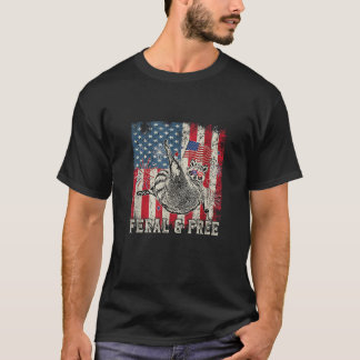 Camiseta Feral Livre De Funny Patriótica Racoon Feral E Liv