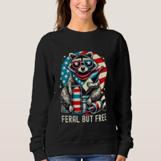 Camiseta Feral Mas Livre USA Flag Funny Raccoon 4 de julho