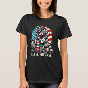 Camiseta Feral Mas Livre USA Flag Funny Raccoon 4 de julho