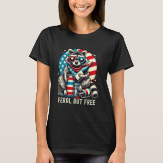 Camiseta Feral Mas Livre USA Flag Funny Raccoon 4 de julho