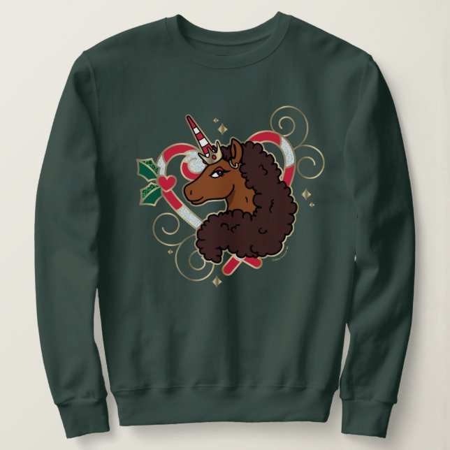 Camiseta Feriado Cardíaco do Carneiro Afro Unicorn Candy (Frente do Design)