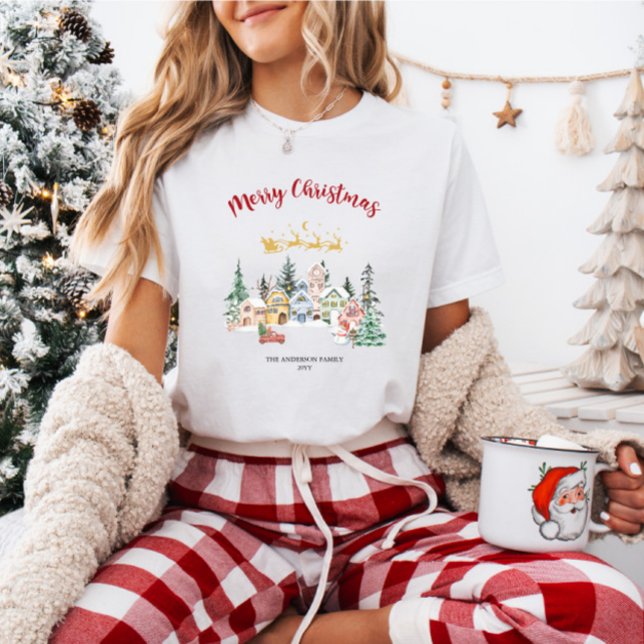 Camiseta Feriado da Família Rustic Snowy House (Criador carregado)