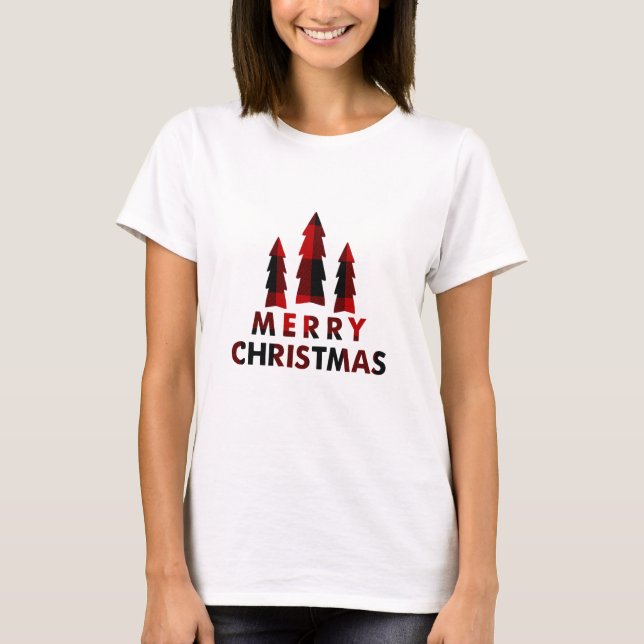 Camiseta Feriado das Árvores de Natal Feliz Xadrez de Buffa (Frente)