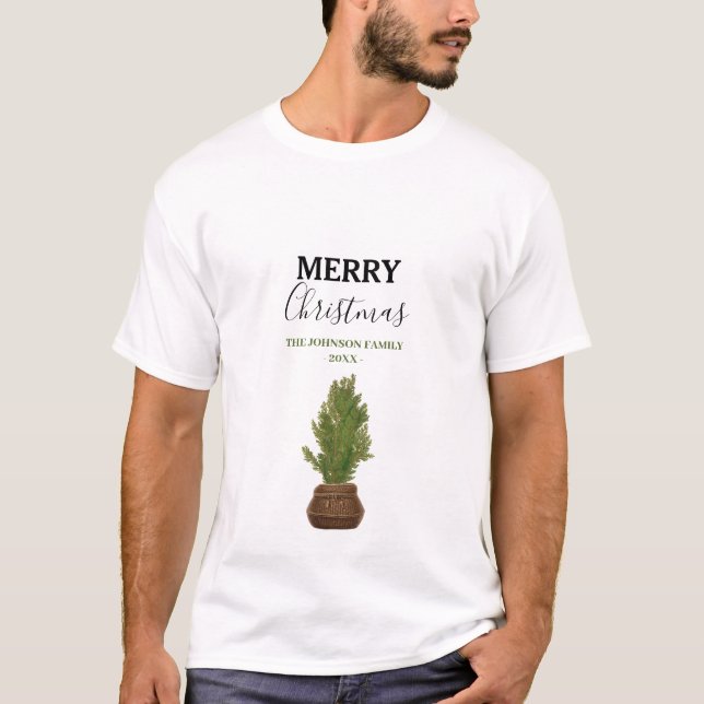 Camiseta Feriado de Árvore de Natal Russo Moderno (Frente)