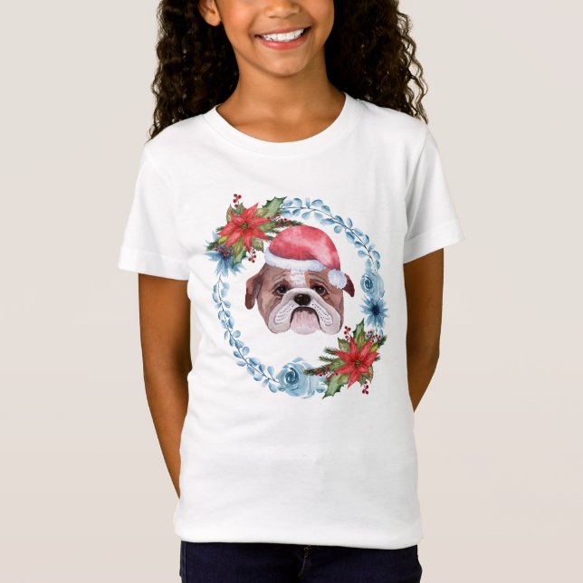Camiseta Feriado de Bulldog do Boné papai noel (Frente)