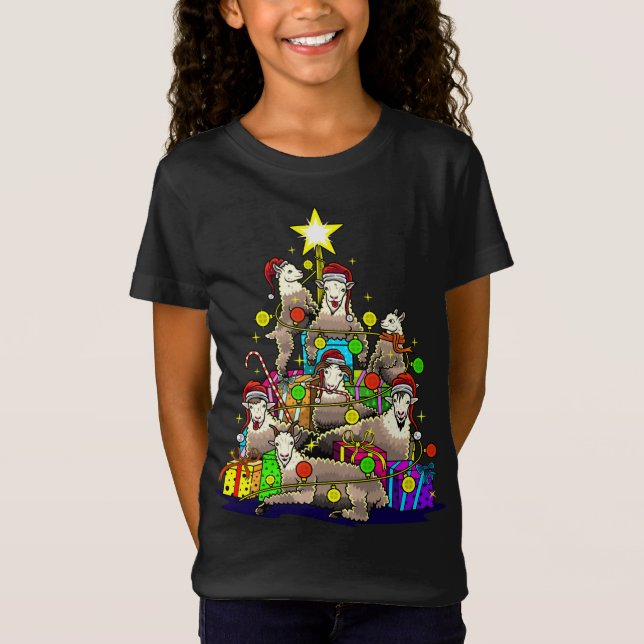 Camiseta Feriado de Fazenda de Goats de Árvore de Natal (Frente)