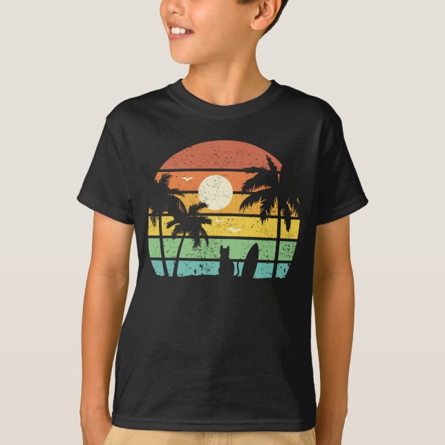 Camiseta Feriado De Gato De Surfe No Havaí Engraçado (Frente)