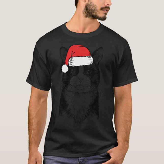 Camiseta Feriado de Gato Tuxedo Papais noeis de Natal (Frente)