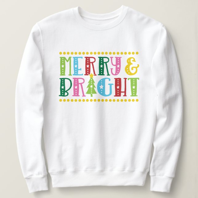 Camiseta Feriado de Natal com Feliz e Mão Brilhante (Frente do Design)
