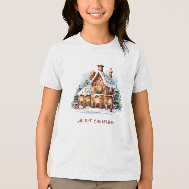 Camiseta Feriado de Natal da Casa de Pão Gingerido (Frente)