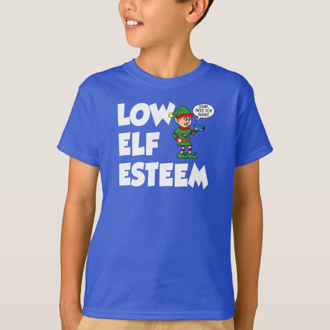 Camiseta Feriado de Natal de Baixa Elf Esteem Engraçado (Frente)