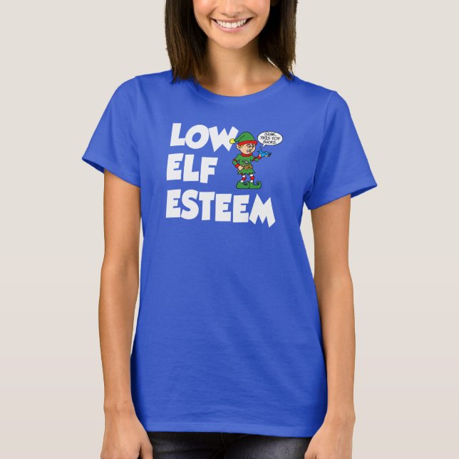 Camiseta Feriado de Natal de Baixa Elf Esteem Engraçado (Frente)