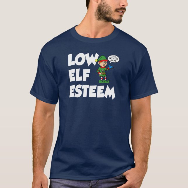 Camiseta Feriado de Natal de Baixa Elf Esteem Engraçado (Frente)