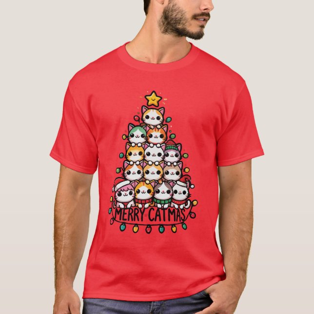 Camiseta Feriado de Natal de Gato Fresco de Natal de Catmas (Frente)