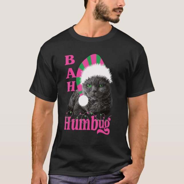 Camiseta Feriado de Natal de Santa Hat do Gato Humbug (Frente)