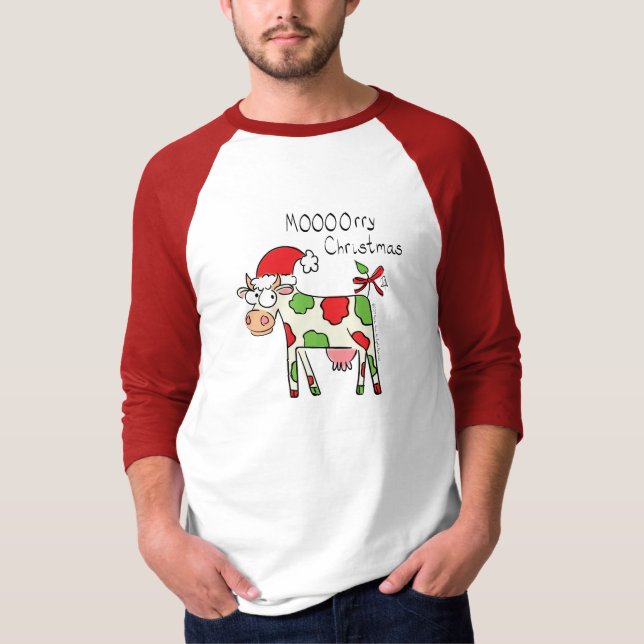 Camiseta Feriado de Natal do Cartoon Engraçado de Vaca (Frente)