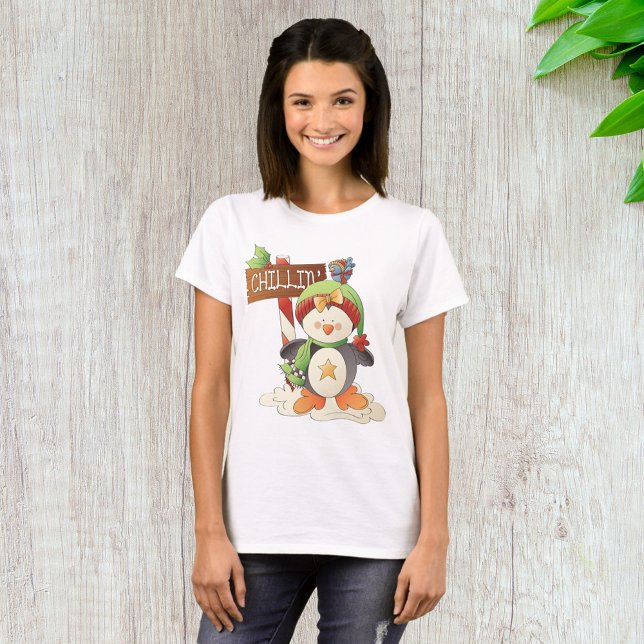Camiseta Feriado de Natal do Pinguim e Pássaro (Criador carregado)