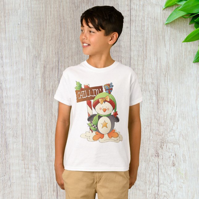 Camiseta Feriado de Natal do Pinguim e Pássaro (Criador carregado)