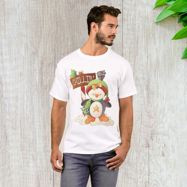 Camiseta Feriado de Natal do Pinguim e Pássaro (Criador carregado)