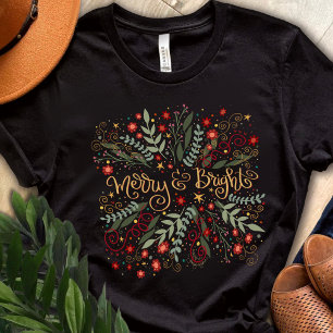 Camiseta Feriado de Natal Floral bonito e Brilhante