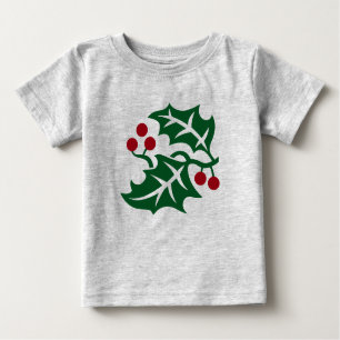 Camiseta Feriado de Natal Green Holly e Red Berries