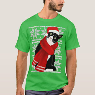 Camiseta Feriado de Natal preto Cat Santa Hat Feriado C