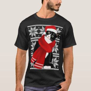 Camiseta Feriado de Natal preto Cat Santa Hat Feriado C
