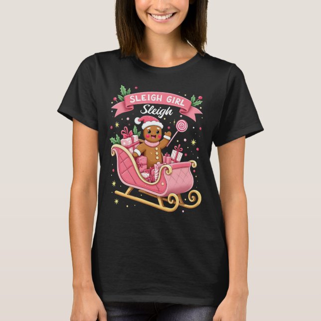 Camiseta Feriado de Pão de Gengibre de Natal Sleigh (Frente)