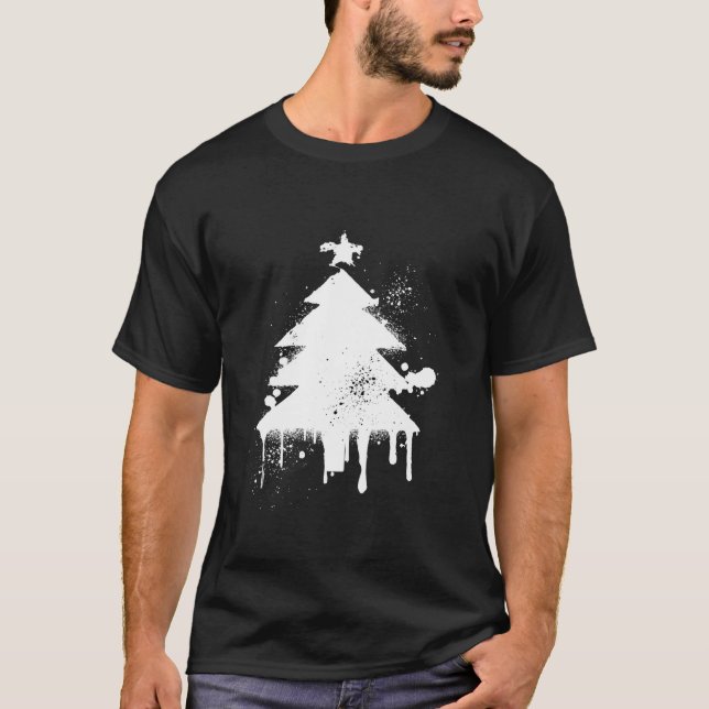 Camiseta Feriado de Pintor de Árvore de Natal Splatter (Frente)