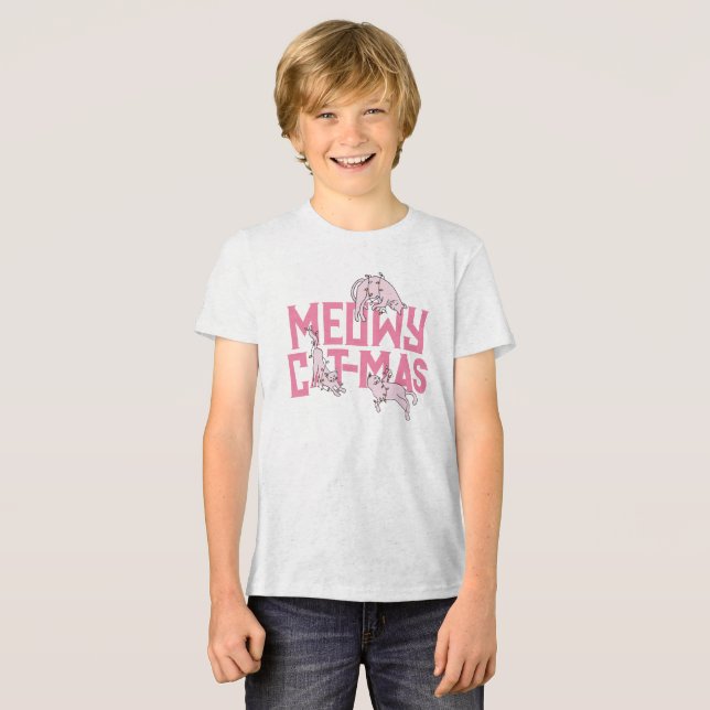 Camiseta Feriado de Rosa claro de Natal de Gato Bonito (Frente Completa)