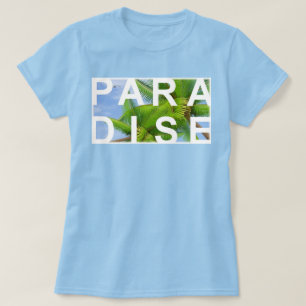 Camiseta Feriado de Tendência Azul Claro Palmas de Modelo C