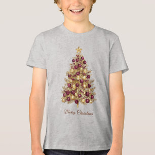 Camiseta Feriado Dourado da Árvore de Natal Burgundy