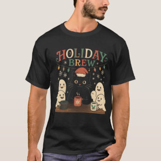Camiseta Feriado - Gato Negro Bonito e Fantasmas de Natal