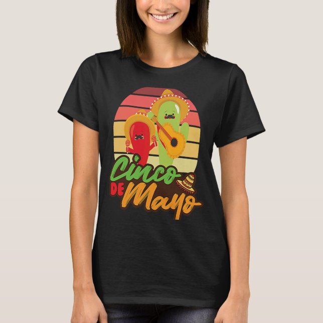 Camiseta Feriado Mexicano Sombrero Cactos Poncho Cinco de m (Frente)