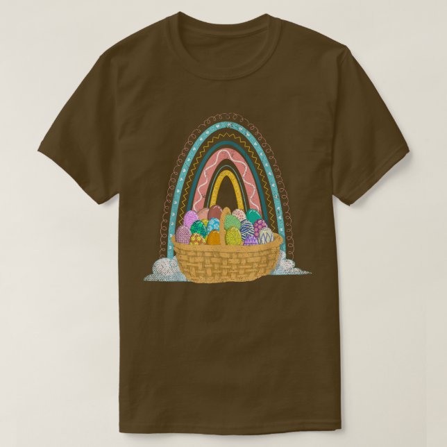 Camiseta Feriado páscoa Cesta de Ovos de Páscoa Rainbow Hap (Frente do Design)