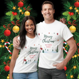 Camiseta Feriado Personalizado da Família Snowman de Natal