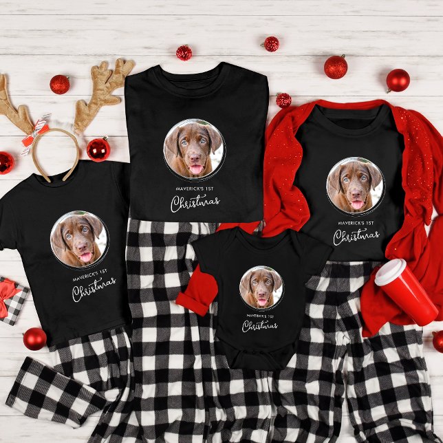 Camiseta Feriado Preto de Foto Personalizado de Natal Pet D (Criador carregado)