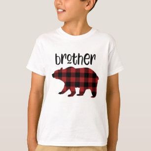 Camiseta Feriado vermelho do urso do irmão da xadrez do
