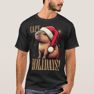Camiseta Feriados de Capy - Capybara Festiva com Santa Hat
