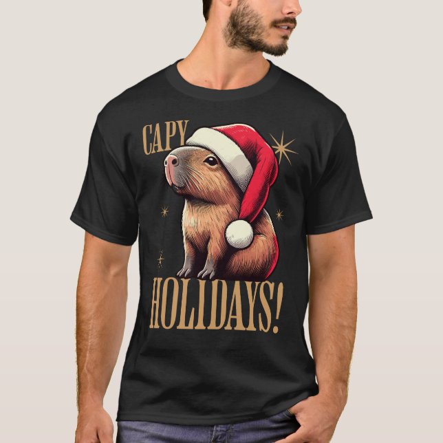 Camiseta Feriados de Capy - Capybara Festiva com Santa Hat (Frente)