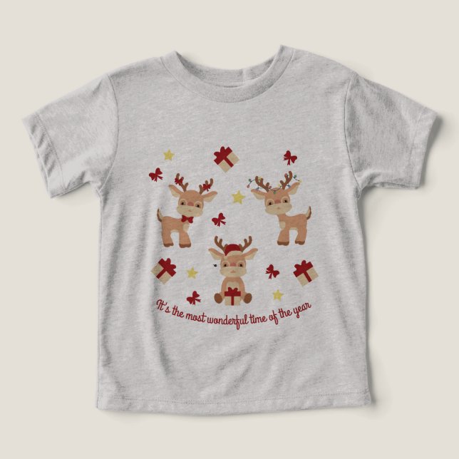 Camiseta Feriados de Natal em Reindeer Cute Modernos (Design frontal)