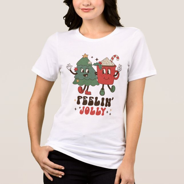Camiseta Feriados de Natal Jolly Feriados Engraçados Retro (Frente)