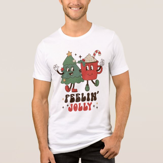 Camiseta Feriados de Natal Jolly Feriados Engraçados Retro (Frente)