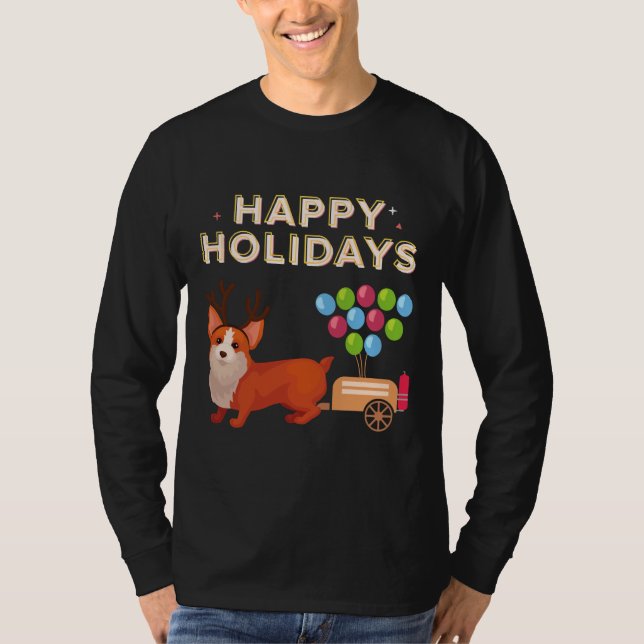 Camiseta Feriados felizes do Corgi Balloon (Frente)