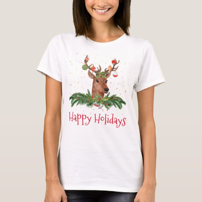 Camiseta Feriados Felizes dos Vendedores de Natal Dourados (Frente)