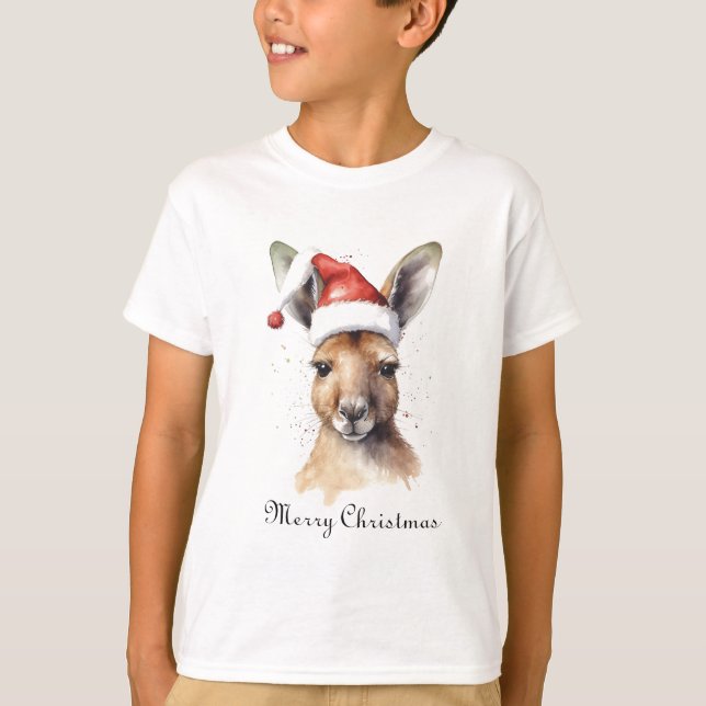 Camiseta Férias Alegres, Canguru de Natal personalizado (Frente)